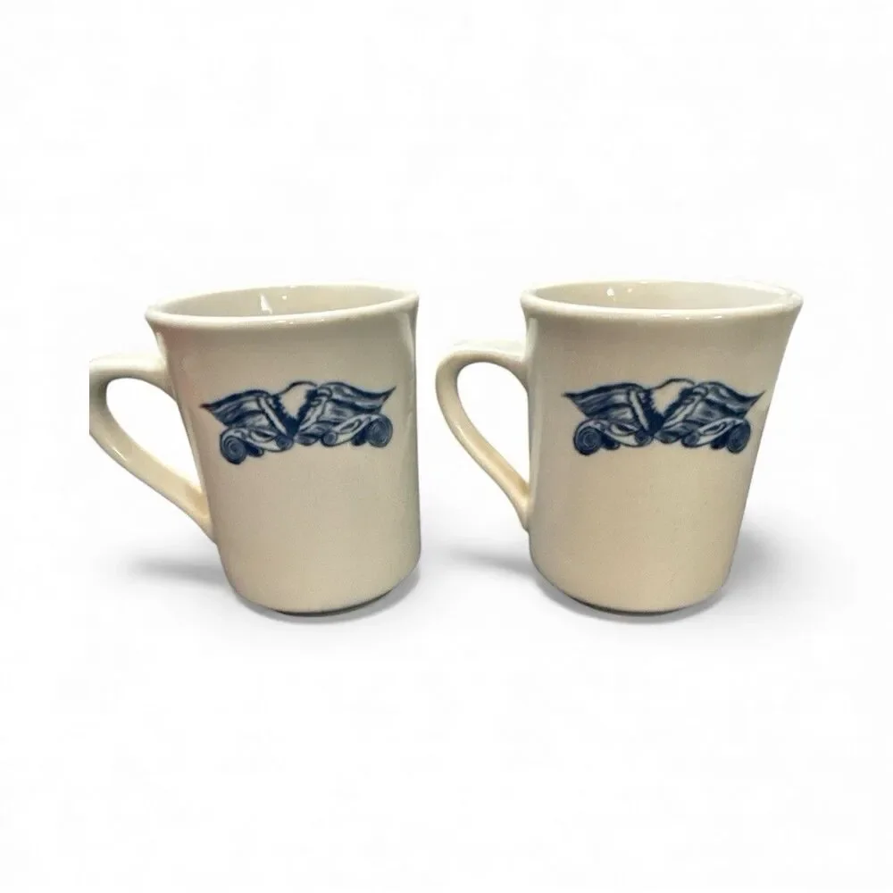 Pair of Vintage Syracuse China Restaurant Ware Blue Eagle Coffee Mug 4